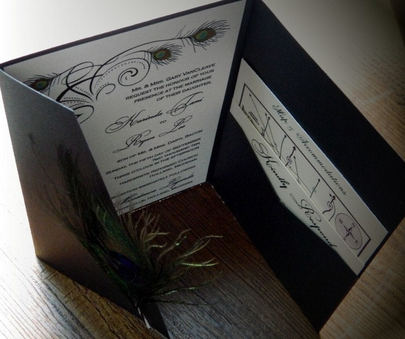 SAMPLE of Glamour Vintage Peacock Invitation Suite