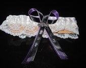 Traditional Garter. Motorcycle Biker Wedding White, purple, black colors Ride to live, Live to ride ribbon