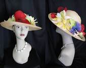 Vintage Mr. John Straw Hat with Large Flowers - Sun Hat