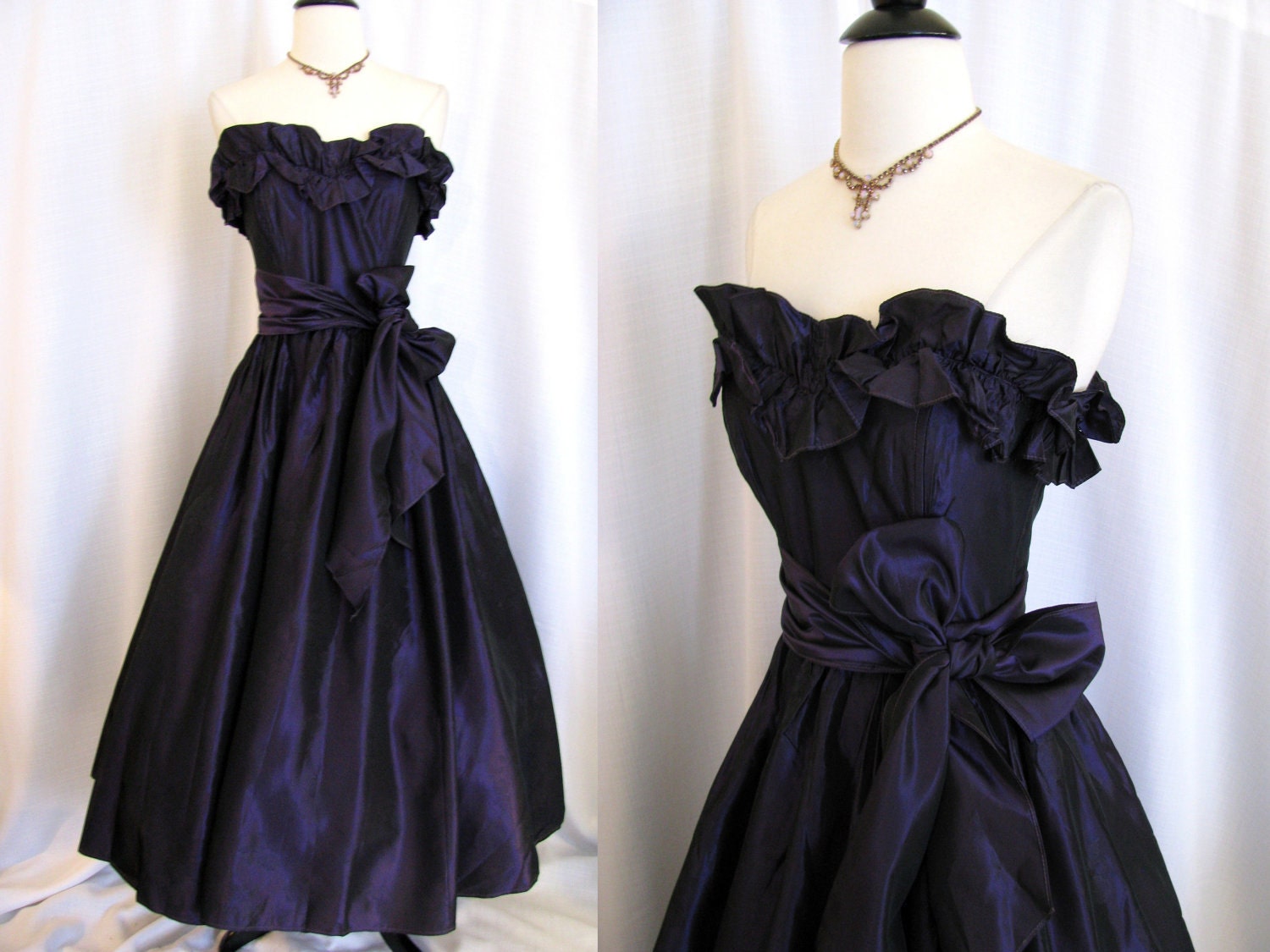 SALE - Vintage Gunne Sax Jessica McClintock Deep Purple Taffeta Prom Dress w/ Full Skirt