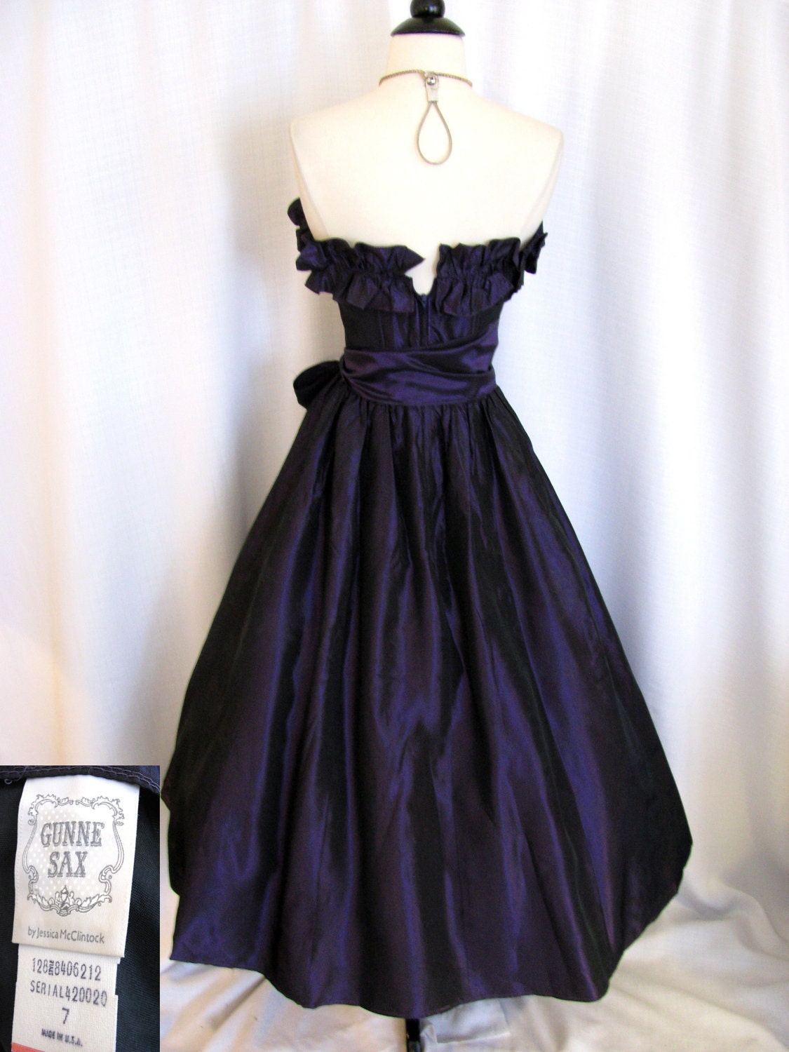 SALE - Vintage Gunne Sax Jessica McClintock Deep Purple Taffeta Prom Dress w/ Full Skirt