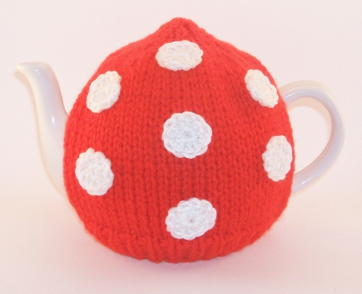 Handmade Toadstool Red & White Polka Dot Spot Knitted Tea Cosy/Cozy