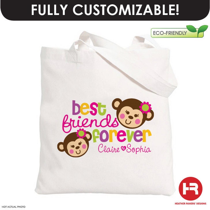 ... BFF Tote Bag - Personalized Best Friends Forever Monkey Tote Bag