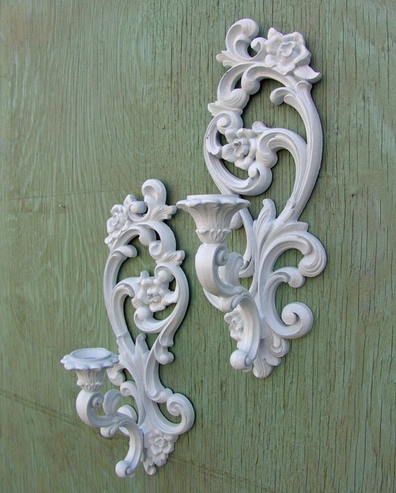 Vintage set Ornate Wall Sconce Candle Holders by SimplyShabby2Chic