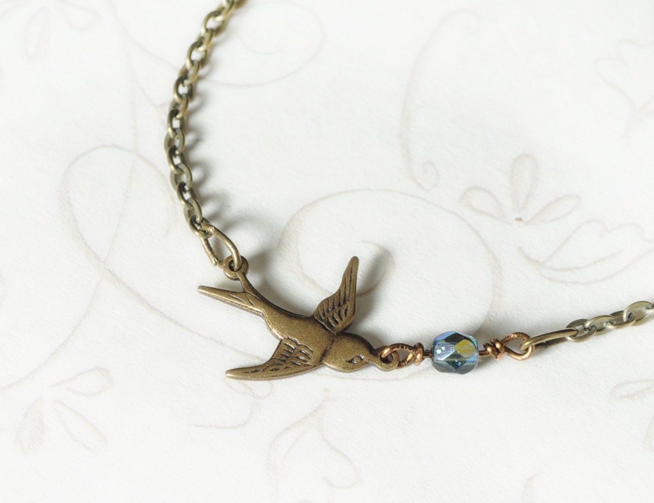 Bird Necklace on Bird Necklace Sparrow Blue Swarovski Crystal By Limonbijoux