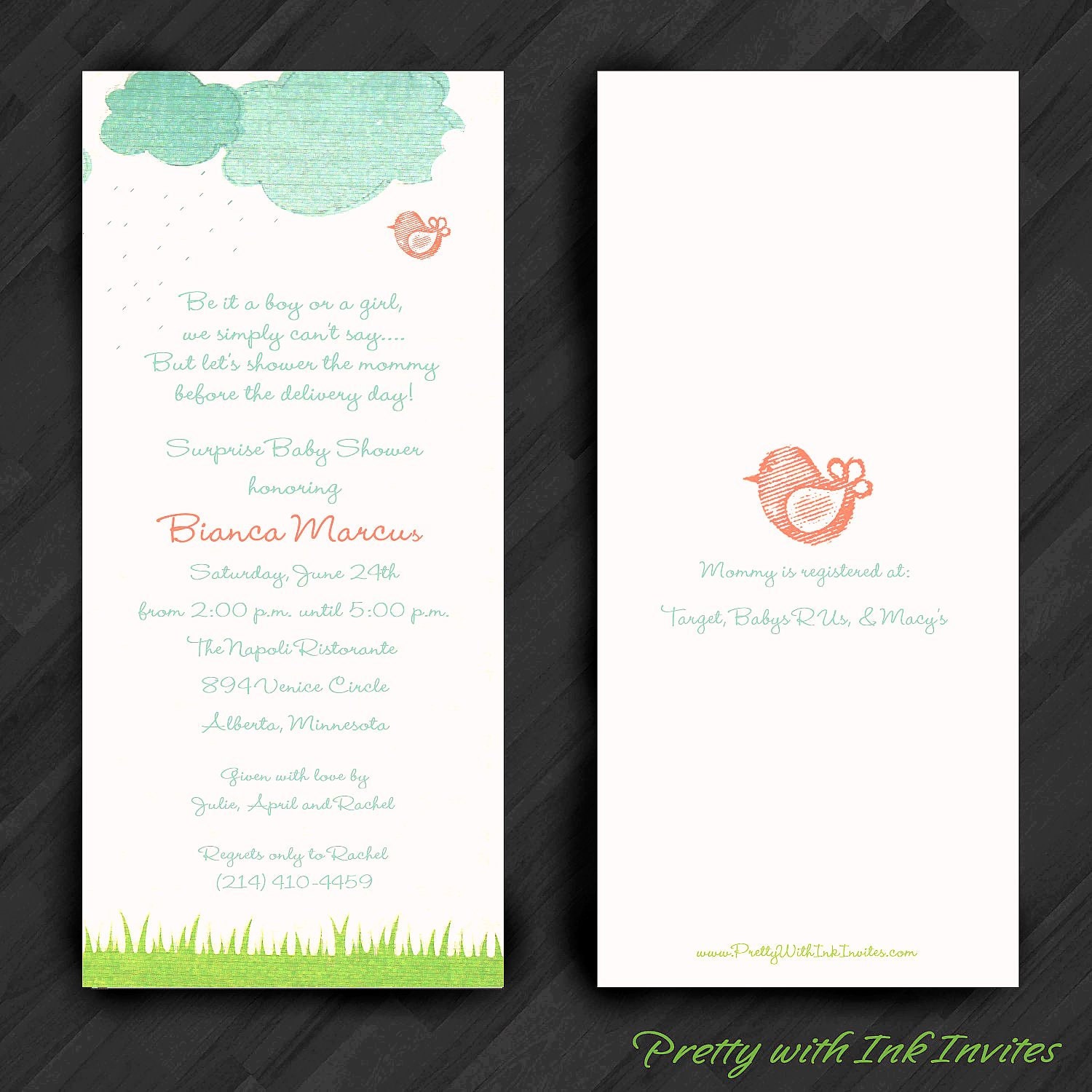 Spring Showers Invitations for Shower/Birthday/Wedding/Your Special Event (Shown in Teal/Coral/Green/White)
