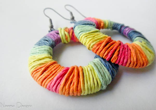 Rainbow colored hemp wrapped earrings - Urban Hemp Collection