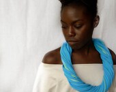 CARIBBEAN CURRENT cotton chunky twisted scarf necklace with bright blues and tie dye jersey - Twisted Root Collection