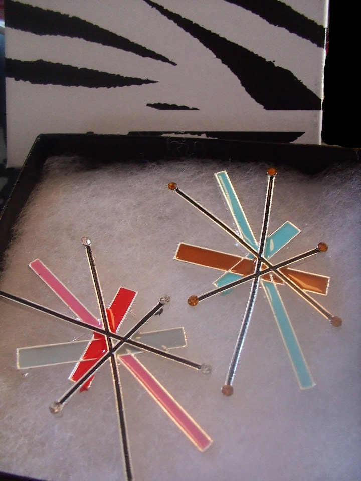 SET pair NEW atomic "Galactique Brooch" vintage Salem Northstar pinup inspired brooch starburst franciscan 50's 60's rhinestones eames