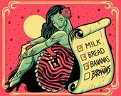 Beatuy Eats Brains vintage walking dead monster zombie pinup housewife homemaker atomic ECO shopper shopping tote bag horror universal