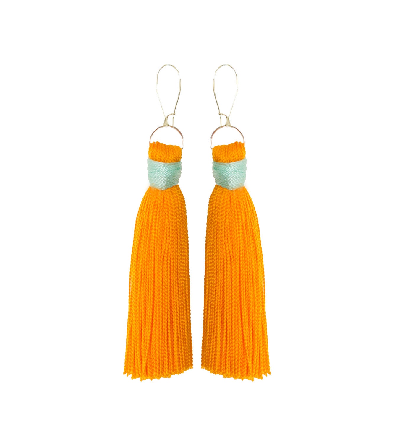 Mini Fringe Tassel Earrings Tangerine and Aqua