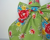 Clutch with Wrist Strap - Spring Flowers - Bright Green, Red, Blue and Yellow