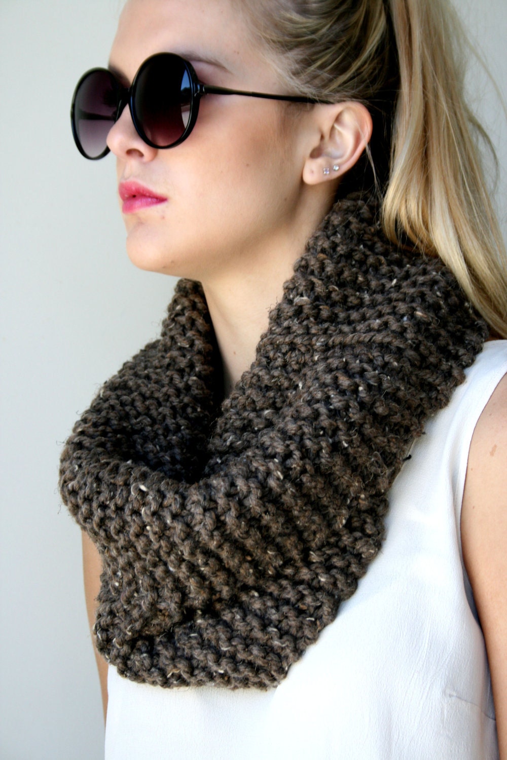 Brown Wool Blend Infinity Scarf