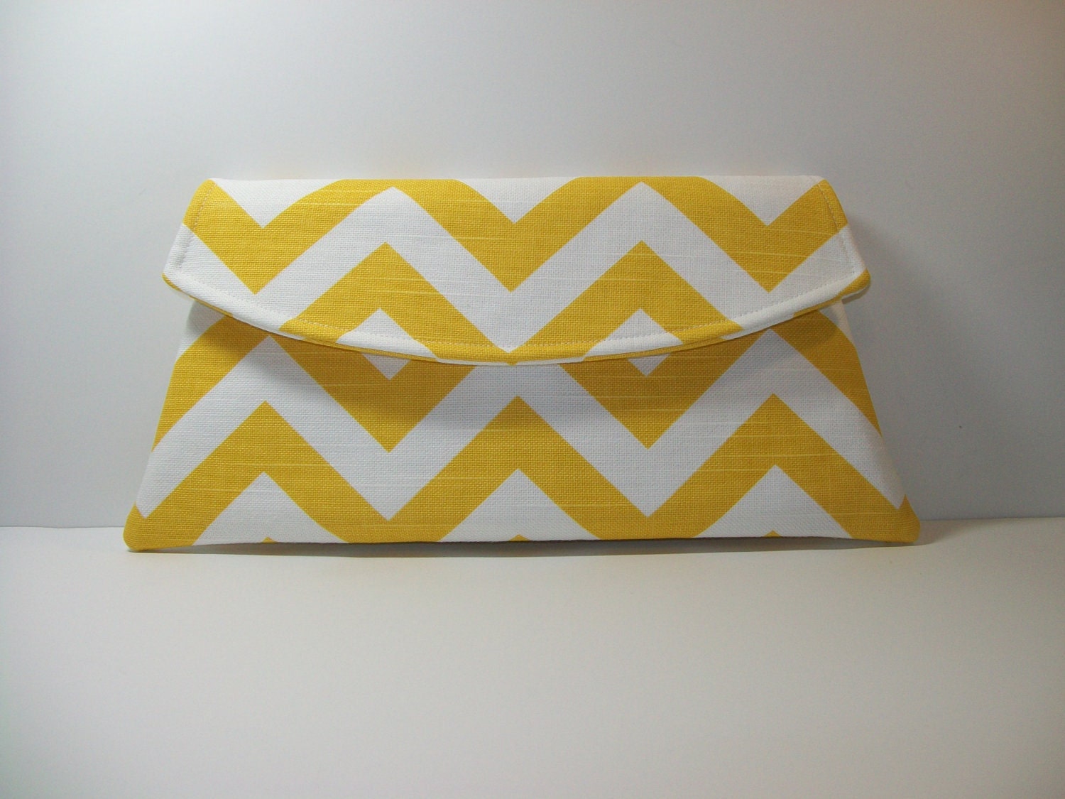 Yellow Clutch - Yellow and White Chevron Clutch - Classic Angled Clutch