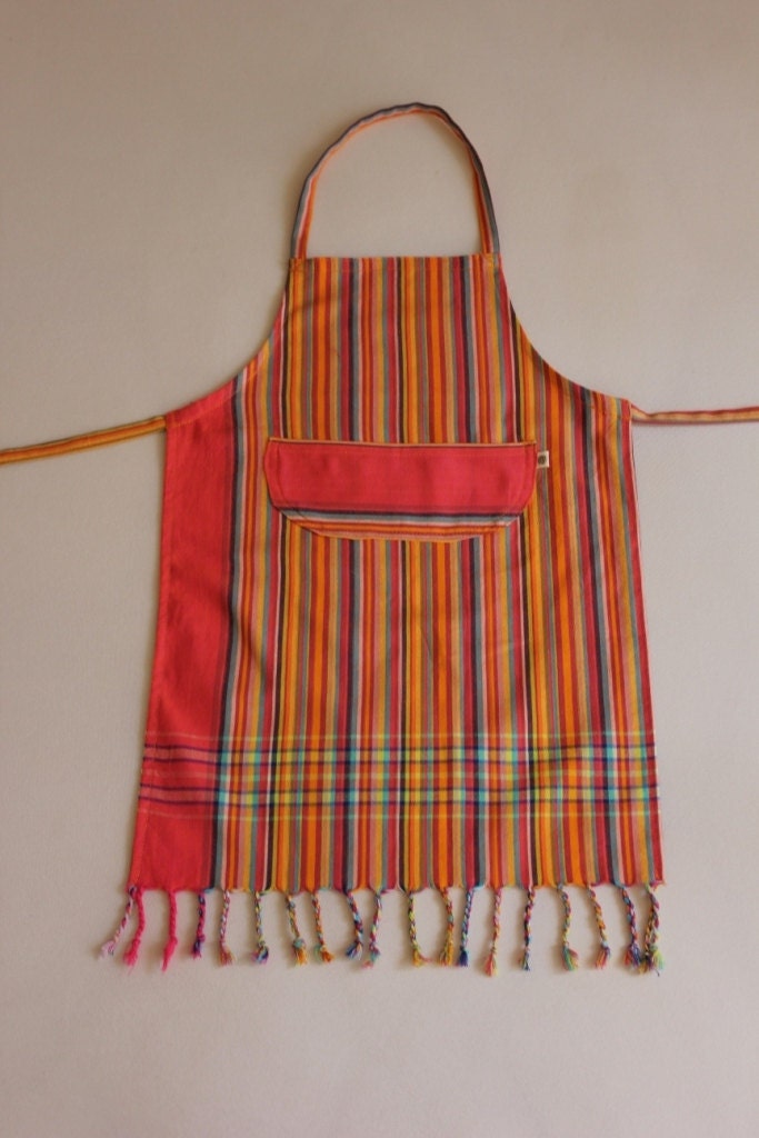 Kikoy Kids Apron, Red Rainbow Stripes, Small