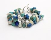 Chunky howlite bracelet, double-stranded blue, turquoise, white