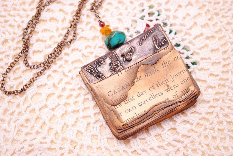Etched Copper Book Necklace, N29