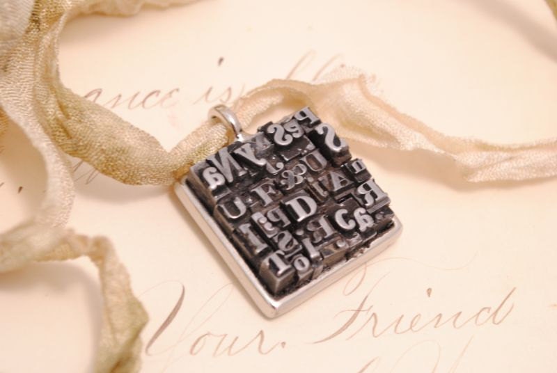 Letterpress Necklace Writer Gift