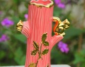 22 Karat Gold Warranted Tree Vase, Pink with Gold Squirrels