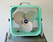 Black Friday Sale 1950's Aqua Country Aire Metal Box Fan with 2 Speeds and Tilting Feature