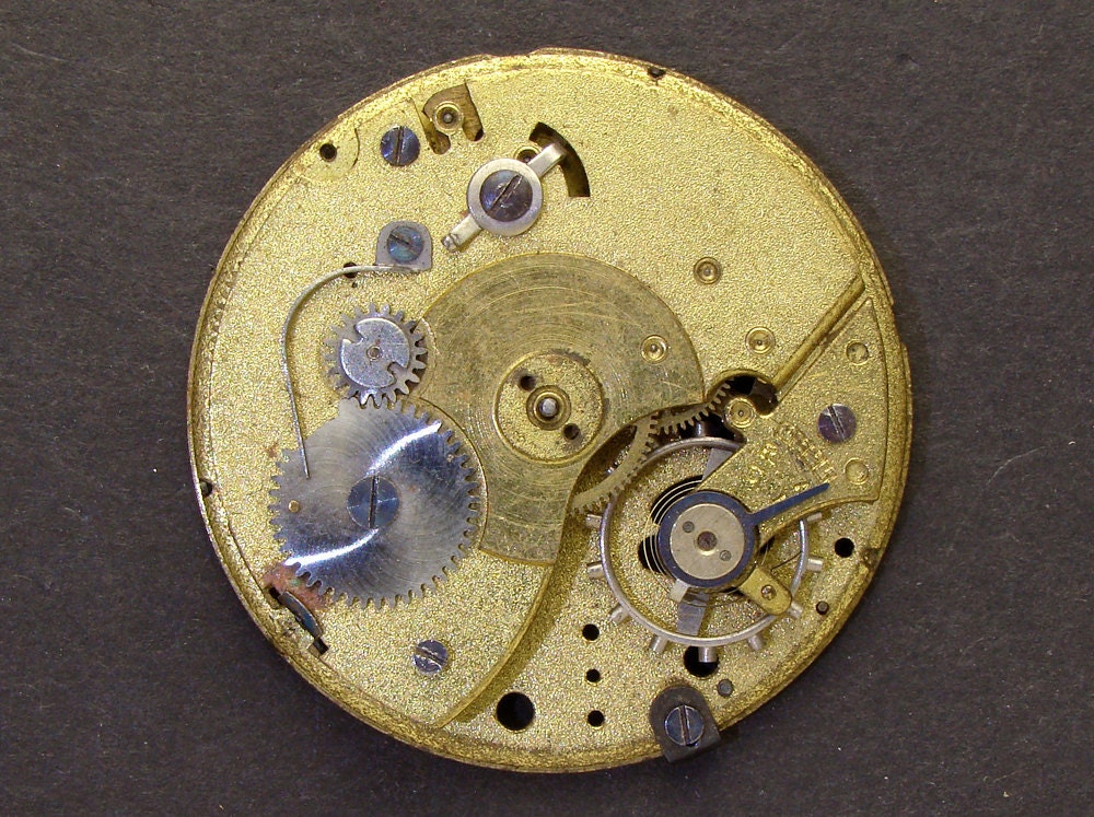 Antique Vintage gold engraved pocket watch movement brass silver watch parts gears wheels altered art jewelry Steampunk Art Supplies 2290