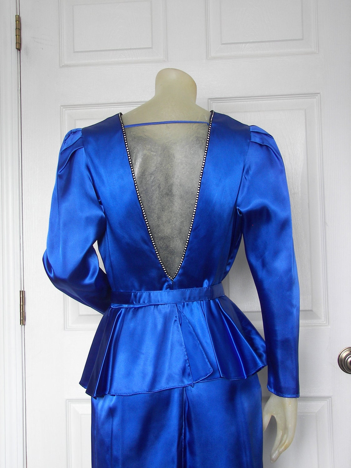 Royal Blue Dress - Open Back - Party Dress - Peplum - Small