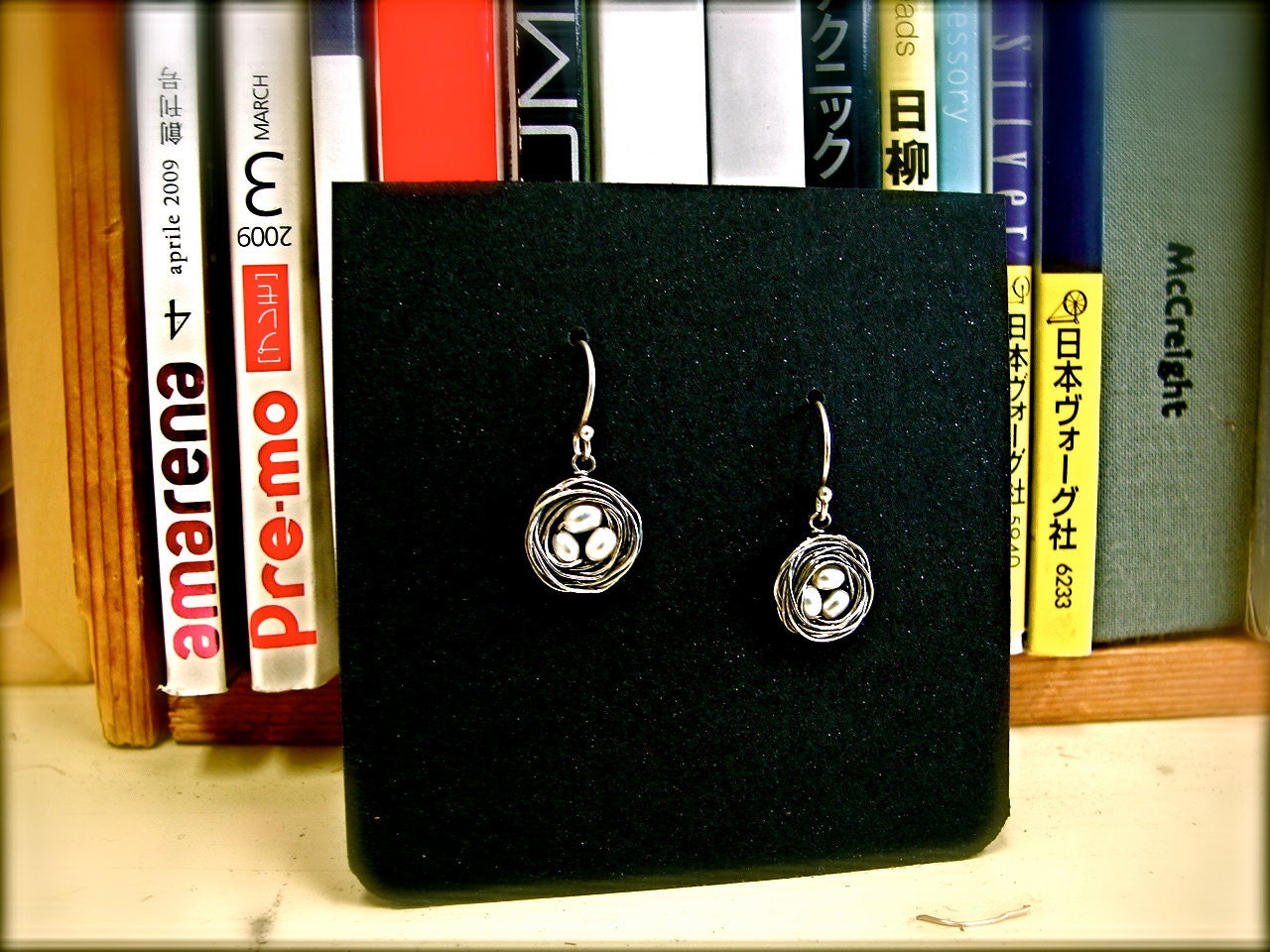 Valentine's Day: Miniature Realistic Sterling Silver Fertility Bird Nest w/ Pearls Eggs, Organic, Nature Earrings