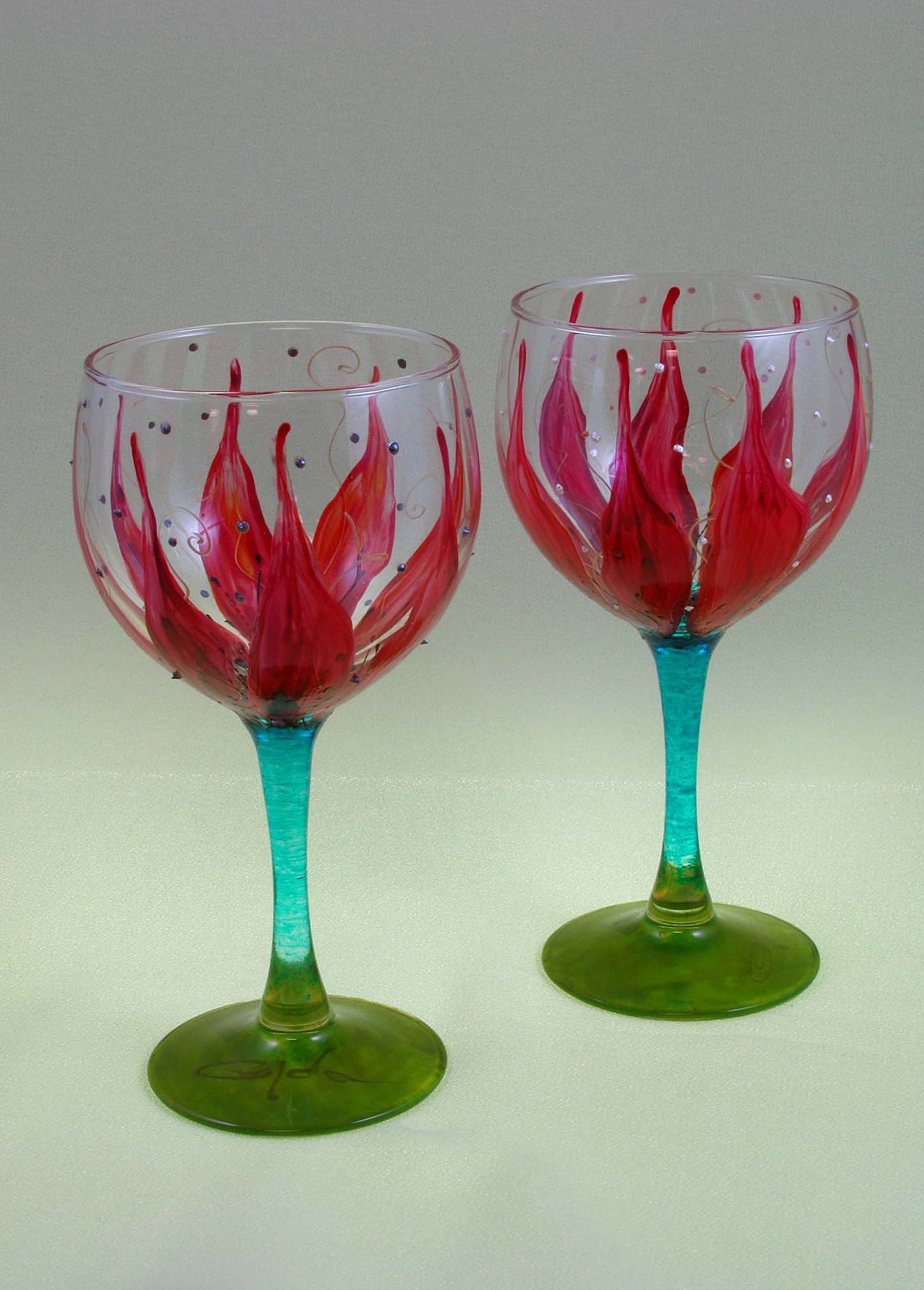 2 Hand-painted Wine Glasses