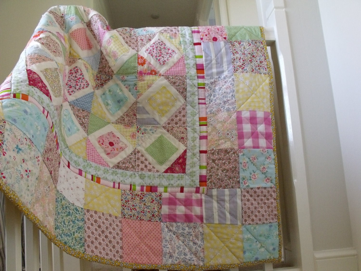 baby girls patchwork quilt pastel colours reversible