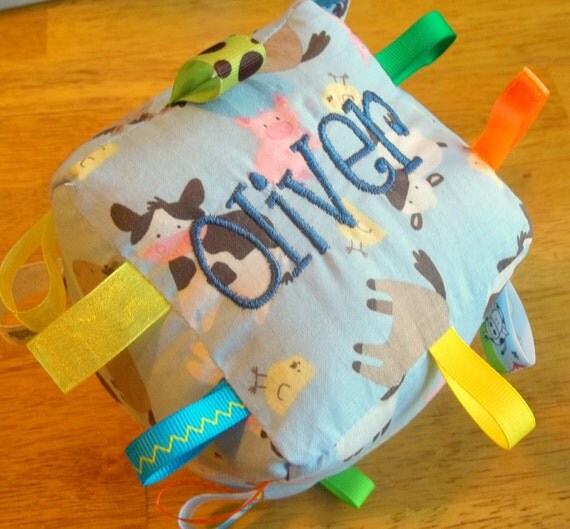 Farm Baby Toy Fabric Plush Crinkle Block Farm by babytweets