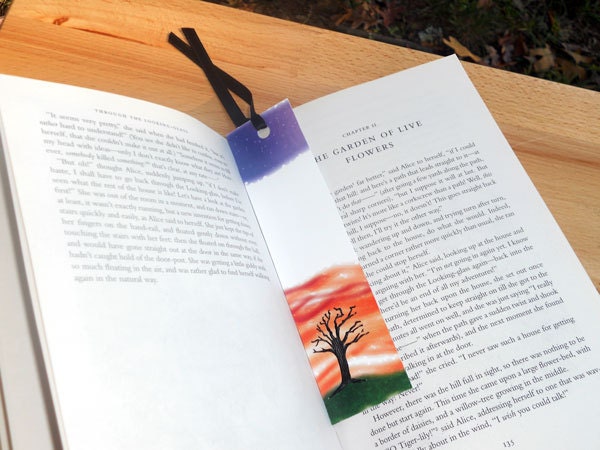Sunset Tree scene bookmark with black ribbon - Perfect for the avid reader, or as a gift for yourself