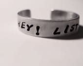 Zelda Ring Navi  "Hey Listen", Hand Stamped, Aluminum