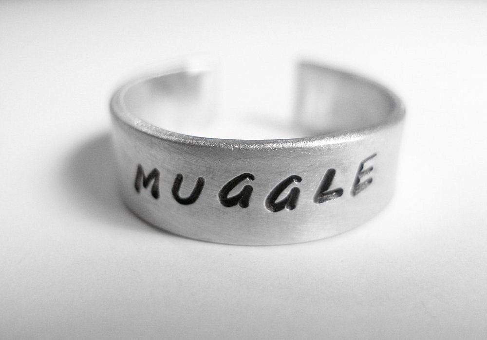 Harry Potter Ring, Muggle, Hand Stamped Aluminum Ring