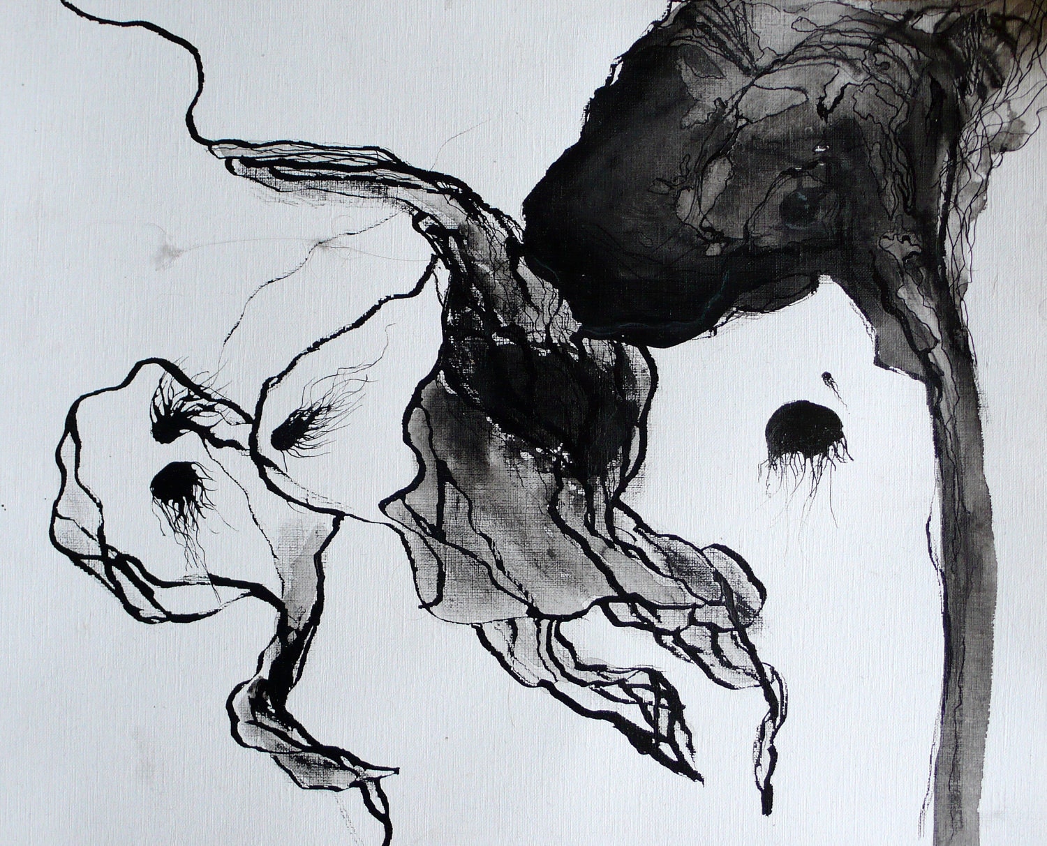 Abstract jellyfish art print illustration - abstract water sea creatures - 5x7 - ink