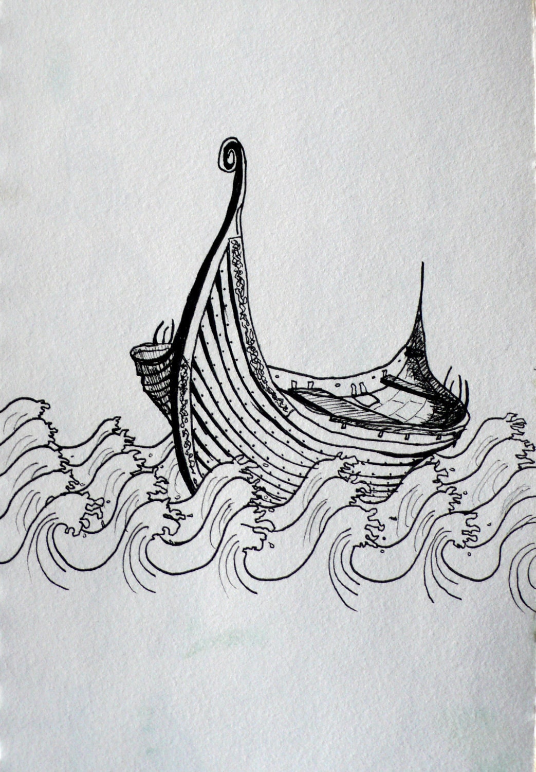 Boat ship art print - Viking boat illustration - " Drifting across the seas " - 8x10