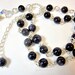 Blue Bead Necklace Natural Blue Sandstone with Swarovski Crystal and Rhinestone Ring