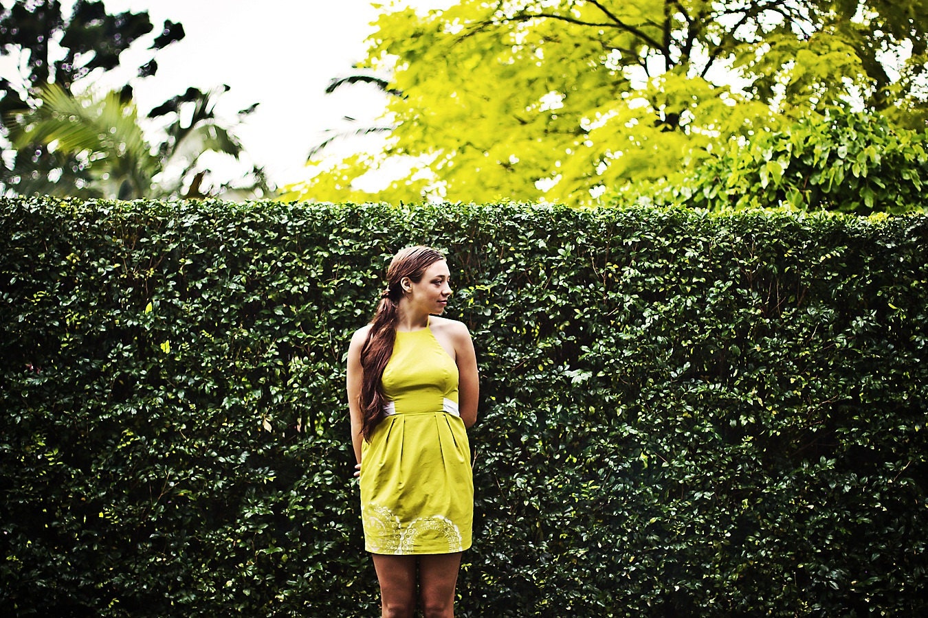Lime Doily Print Dress - Button Back