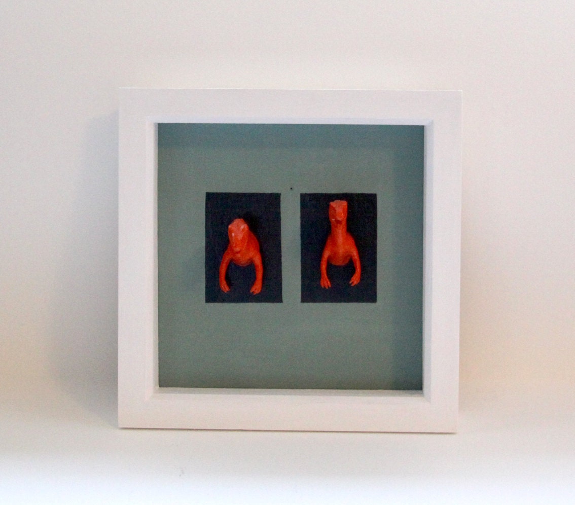 DOUBLE TROUBLE DINOS orange dinosaur trophy head animal mount for your wall