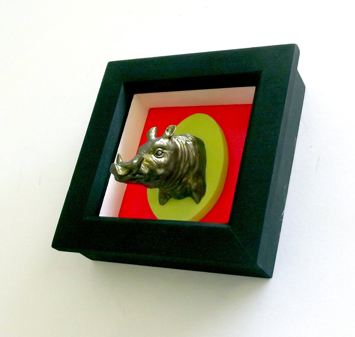 WILBUR THE WARTHOG neon and dark green gold. 3d taxidermy head animal trophy mount for your wall