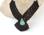 Macrame Necklace with Clear Tear-black-boho necklace-OOAK jewelry-summer jewelry