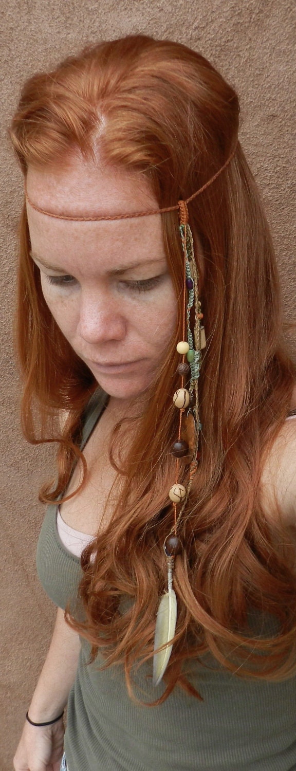 Boho Headband--Amazon Jungle Princess--hair feather-tribal headdress-hippie summer jewelry