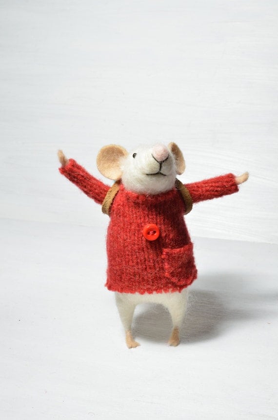 RESERVED FOR VIKY Little Traveler Mouse - unique - needle felted ornament animal, felting dreams made to order