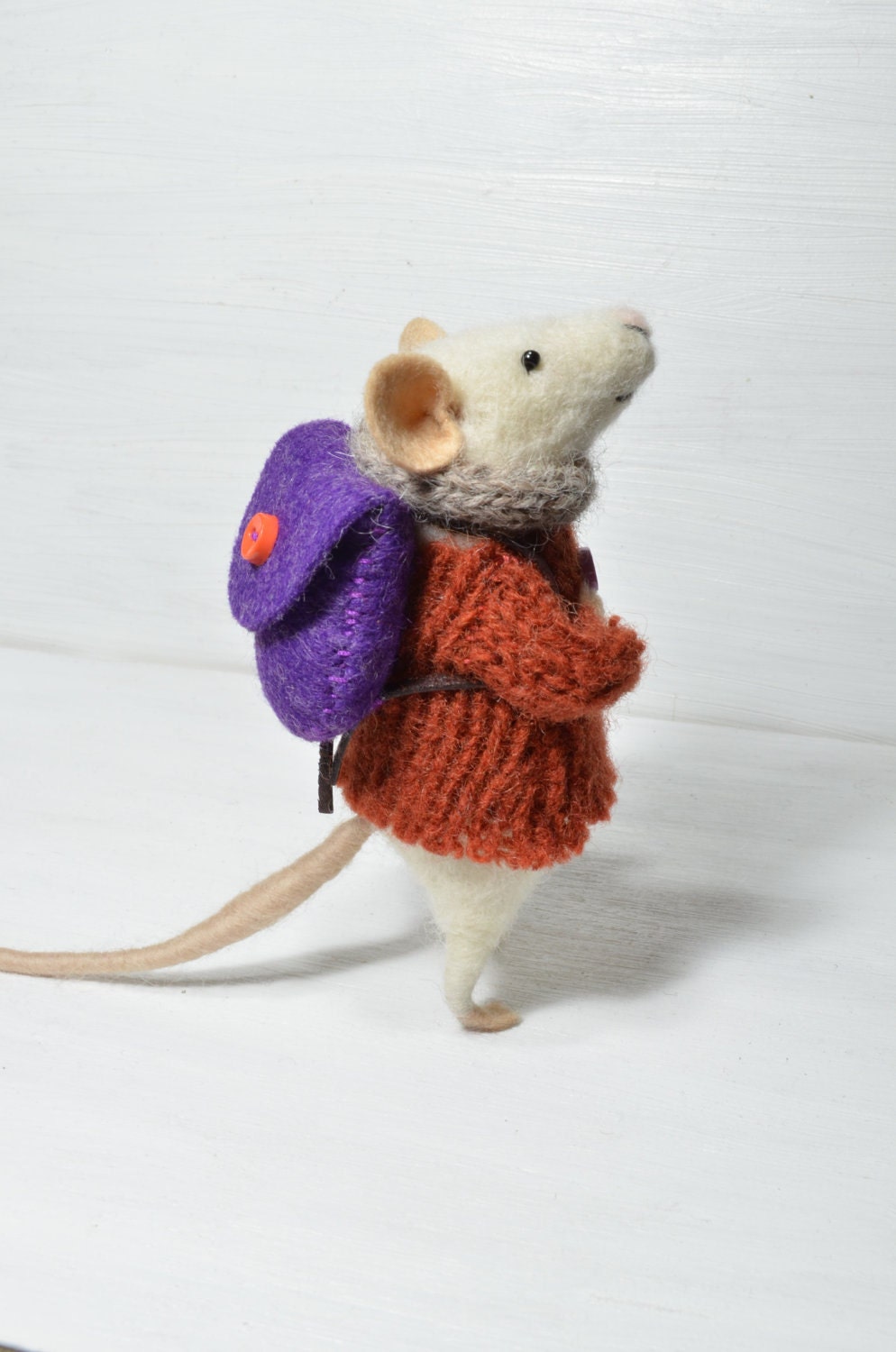Little Traveler Mouse - unique - needle felted ornament animal, felting dreams made to order