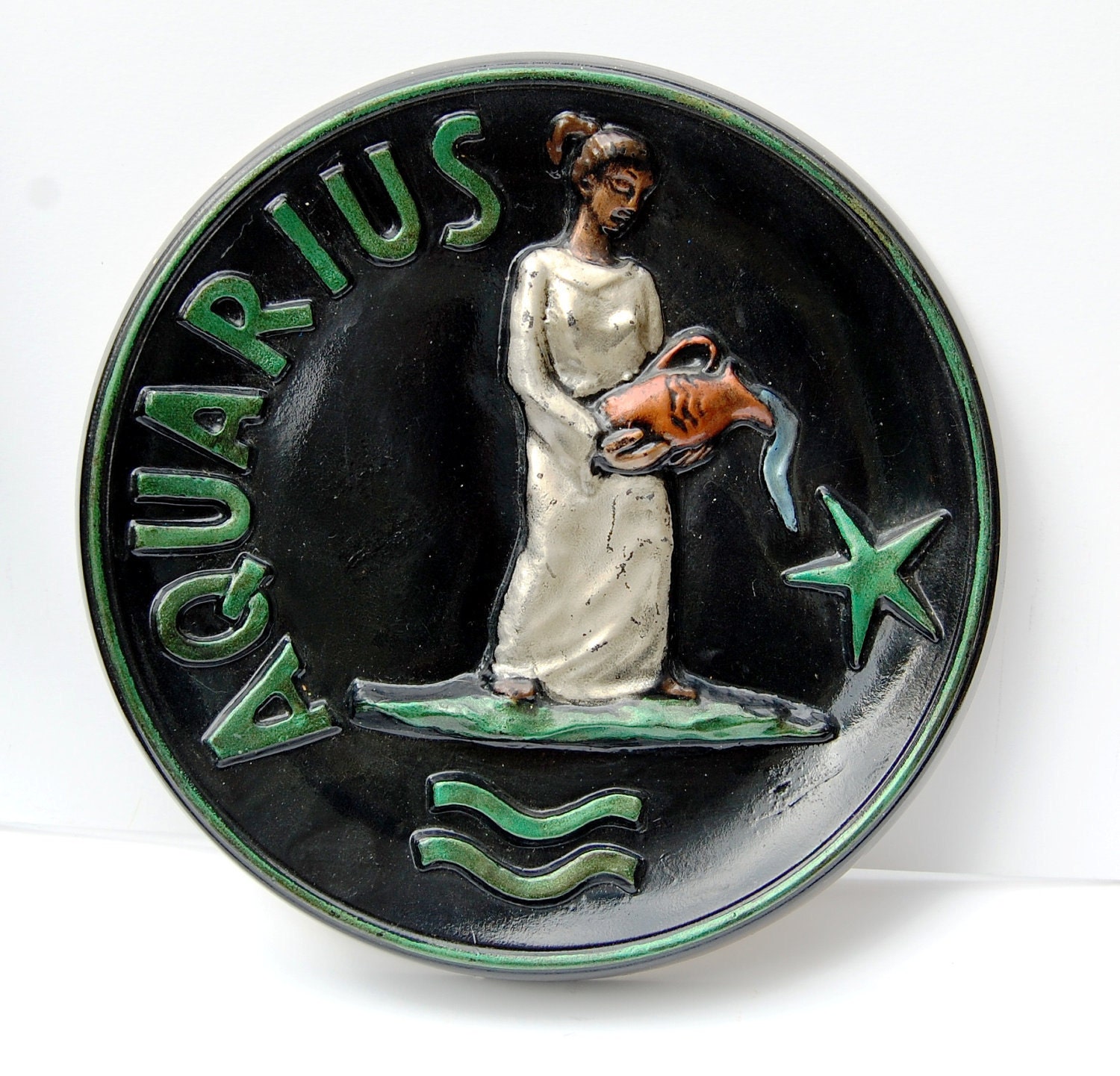 Aquarius Handmade Ceramic Sign from 1973 - A Great Zodiac Gift