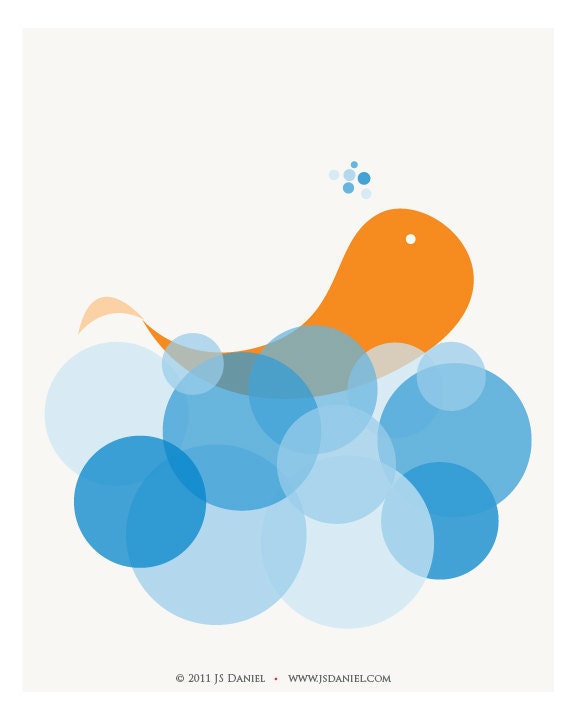 Whale and Water (version 2) minimalistic illustration wall art giclee print