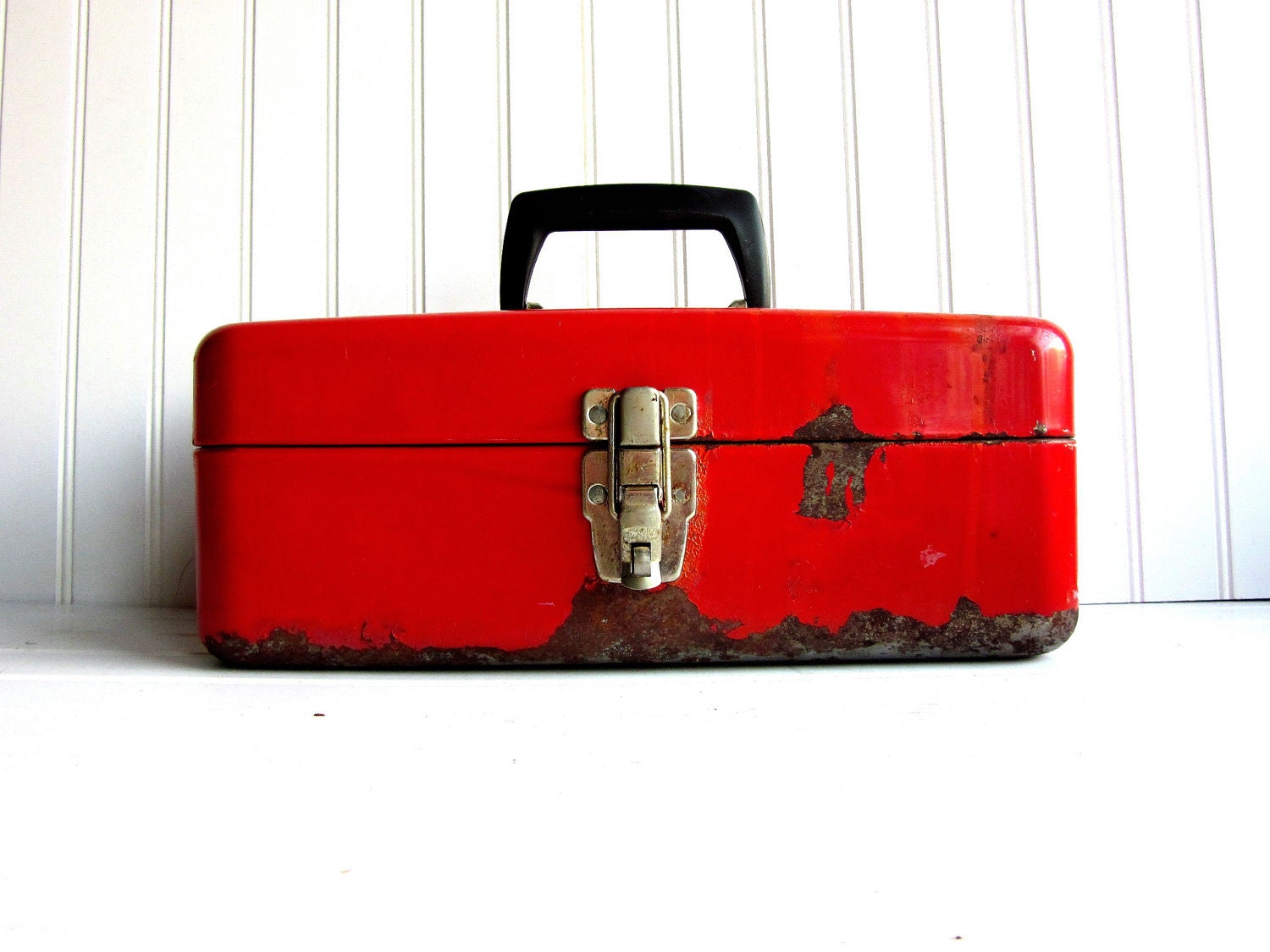 Vintage Metal Tool Box Red Chippy Paint by GoodBonesVintageCo