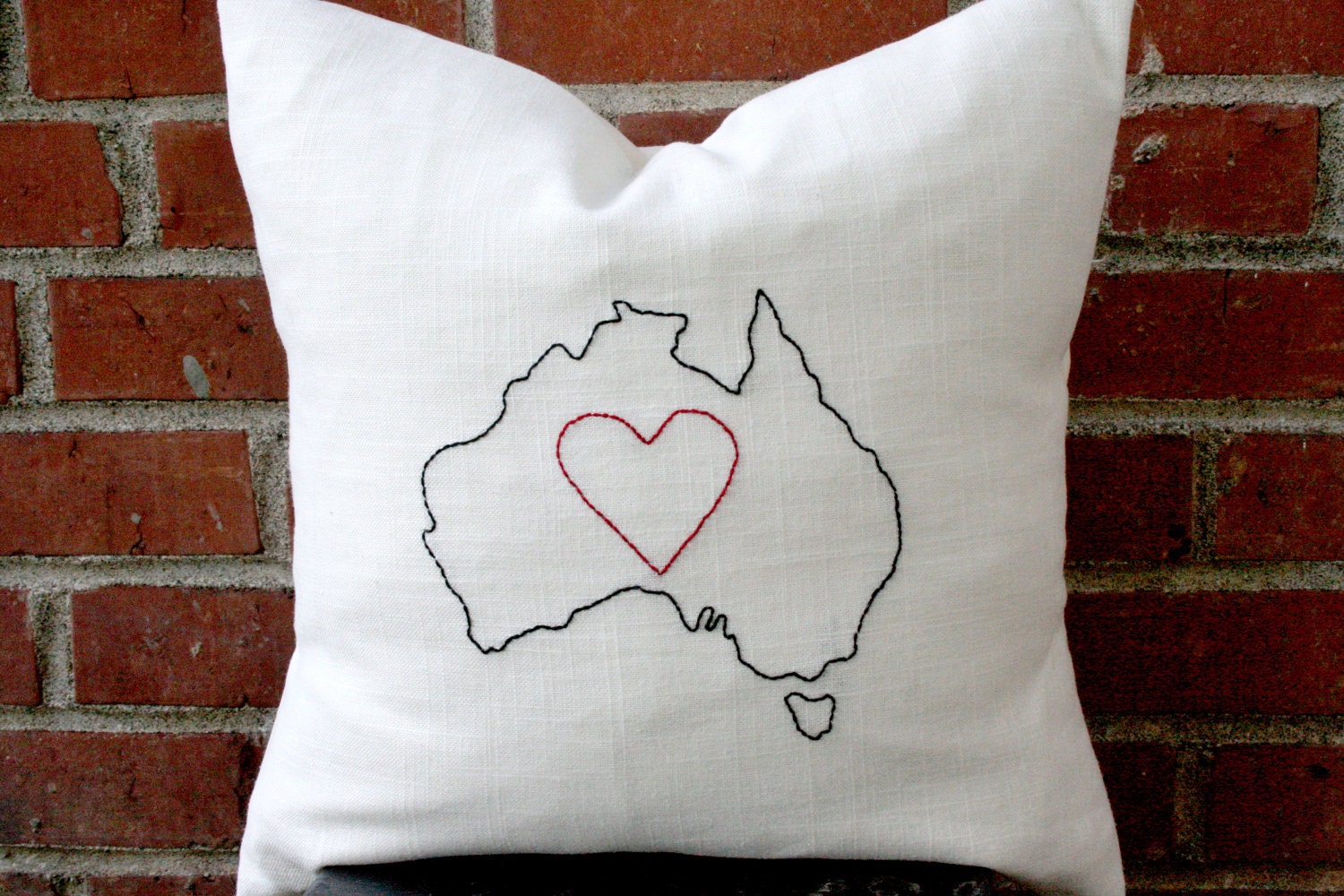 Decorative Pillow Cover - i love australia - Hand-Embroidered Pillow