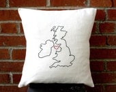 Decorative Pillow Cover - My heart is home - British Isles - Hand -Embroidered Accent Pillow