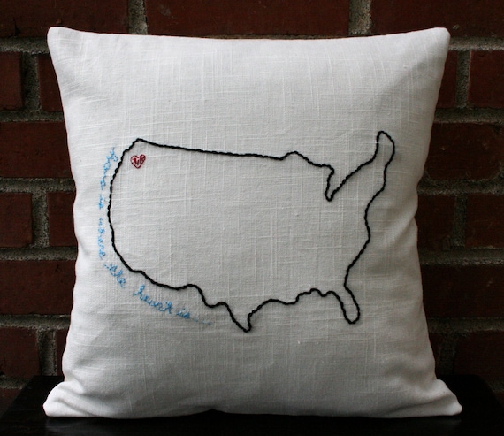 Embroidered Pillow Cover - Home Is Where The Heart Is - Hand-Embroidered Pillows on Linen