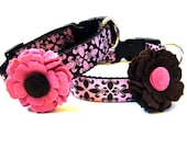 Designer Dog Collar Poochy Couture Pink and Brown Fleur de Lis Adjustable